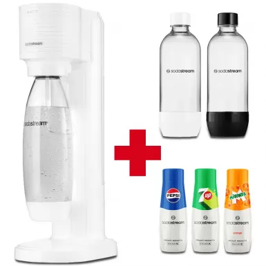 Vánoční set Gaia White + 3 příchutě + lahve Jet Black&White SODASTREAM